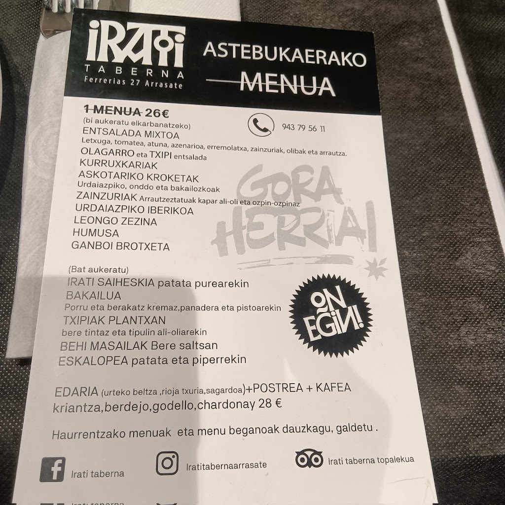 Restaurante Irati — Carta