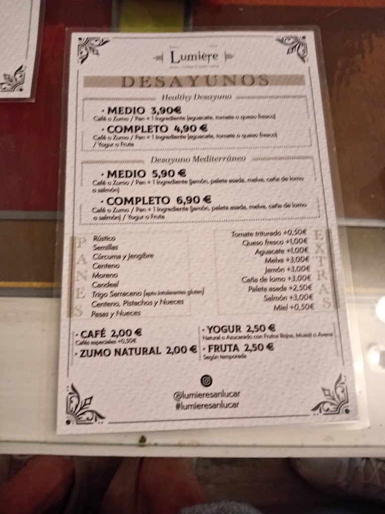 Bar Lumiere — Carta