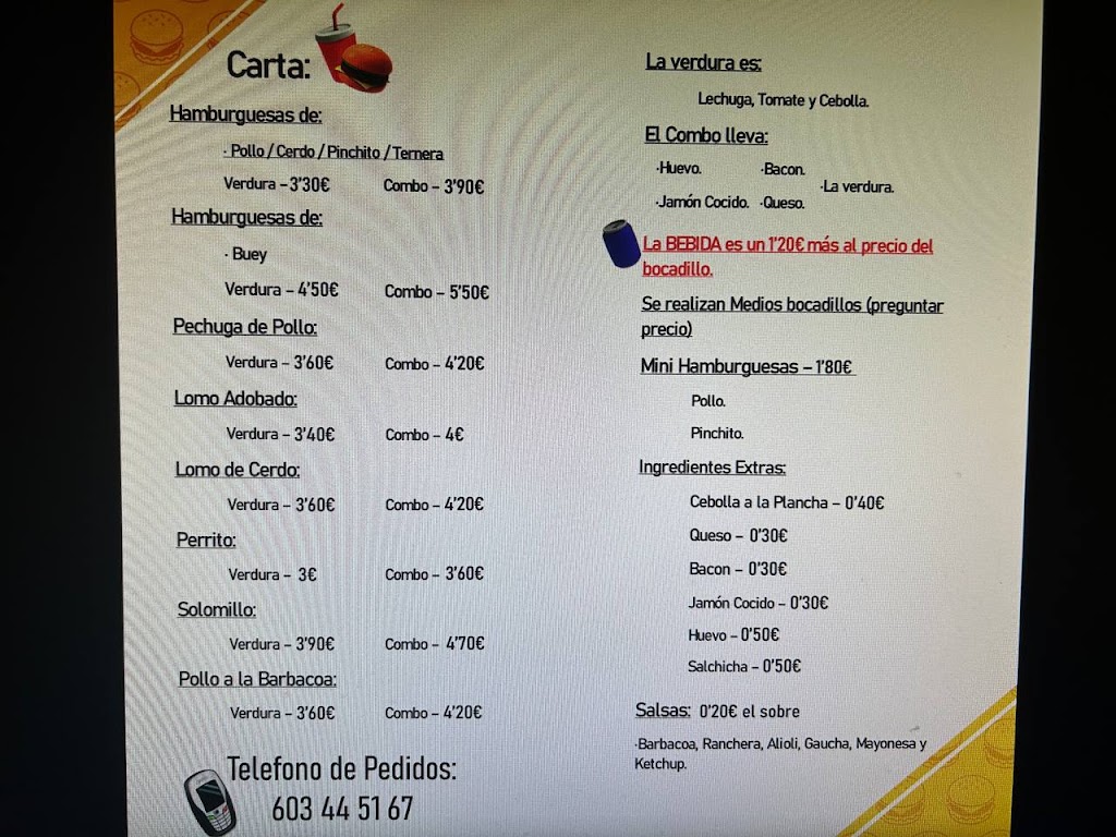Hamburgueseria Acosta — Carta