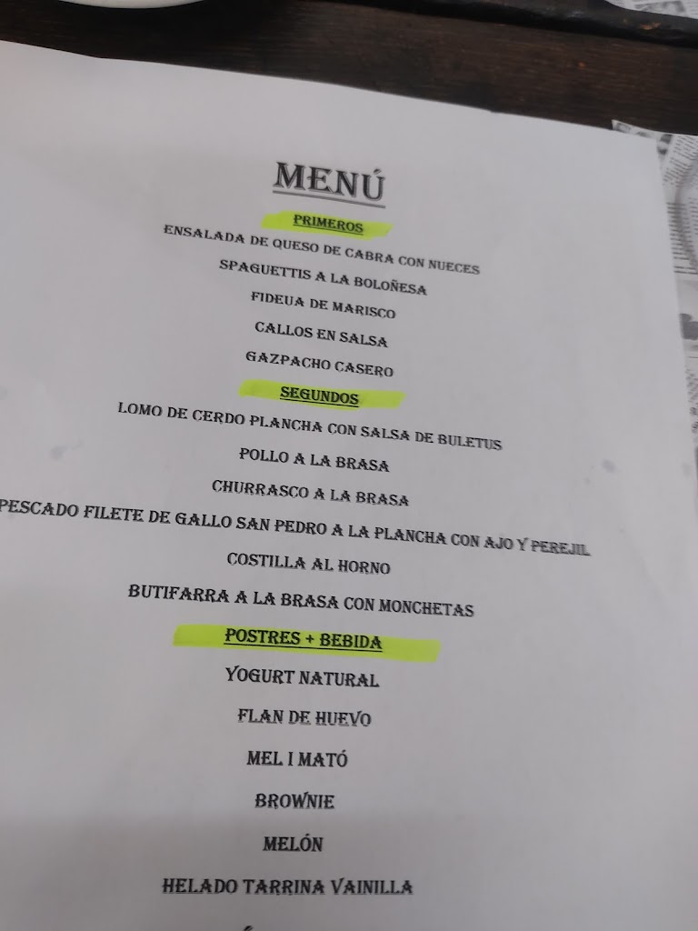 Bar restaurante le vison — Carta
