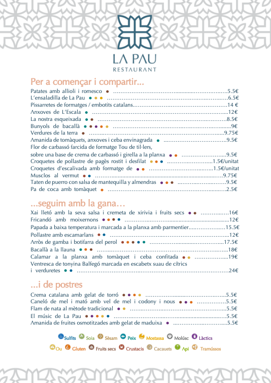 Restaurant La Pau — Carta