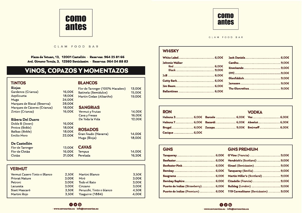 Restaurante Como Antes — Carta