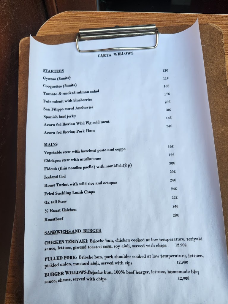 Willows | Restaurante en Getxo — Carta