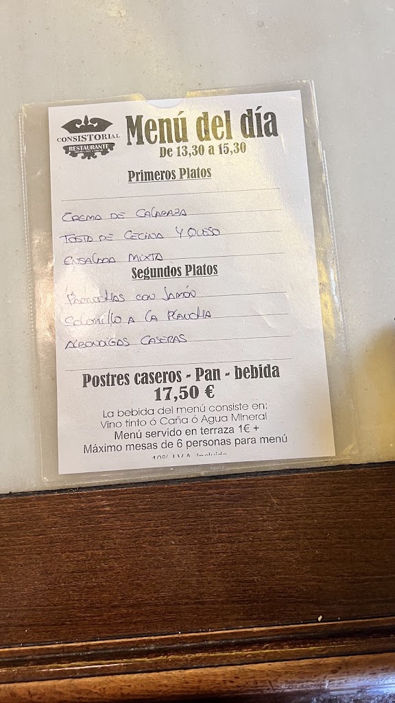 Restaurante La Consistorial — Carta