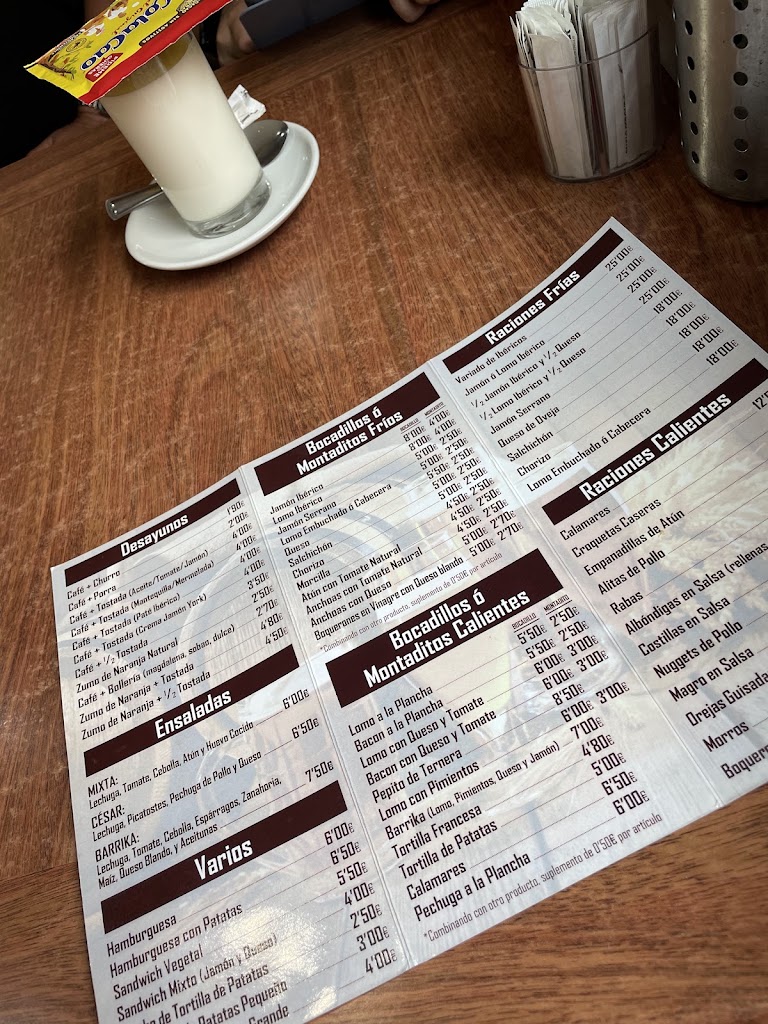 Bar La Barrika — Carta