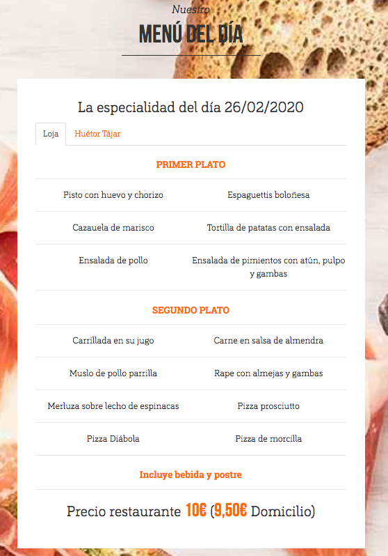 Restaurante Atracon Loja — Carta