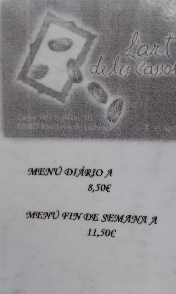 Restaurante L'Art de les Cassoletes — Carta