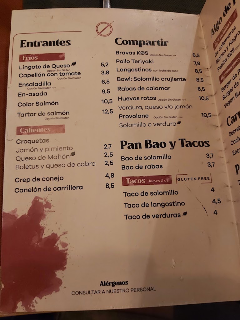 K'OS Gastrobar — Carta