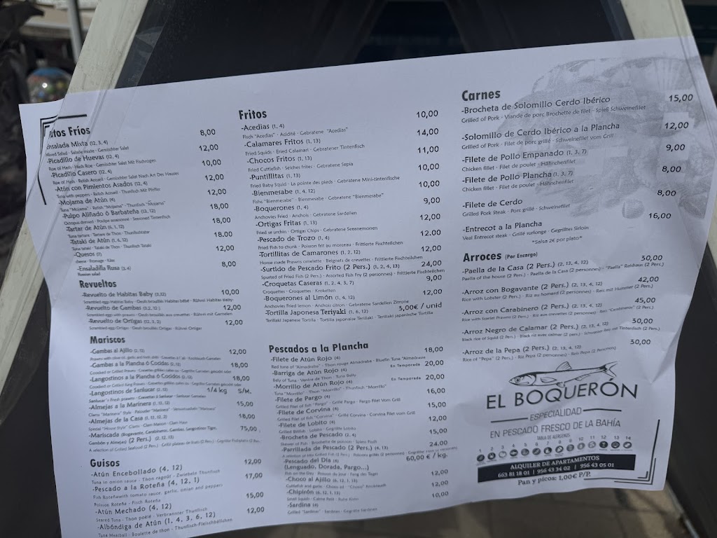 Restaurante El Boqueron — Carta