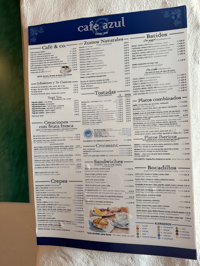 Cafe Azul — Carta