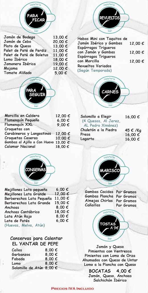 Cafe Bar Seis u 7 — Carta