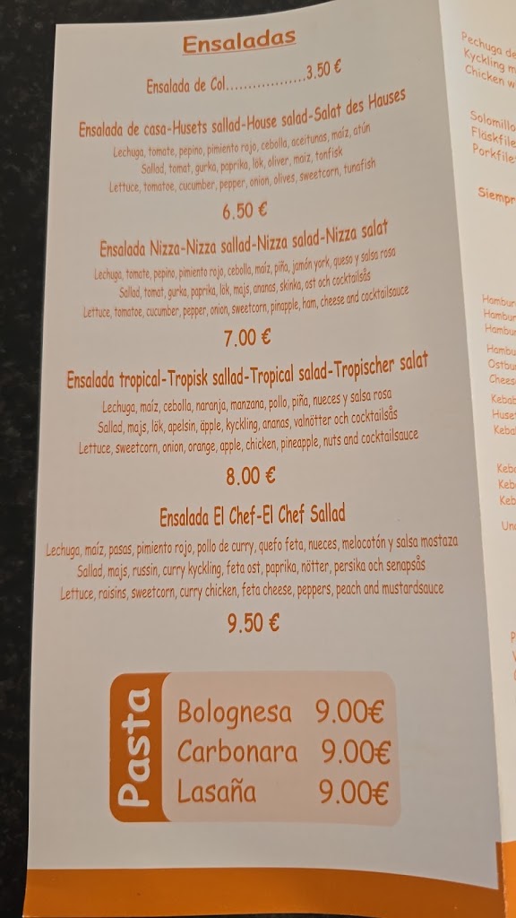 Pizzeria la Sombra — Carta
