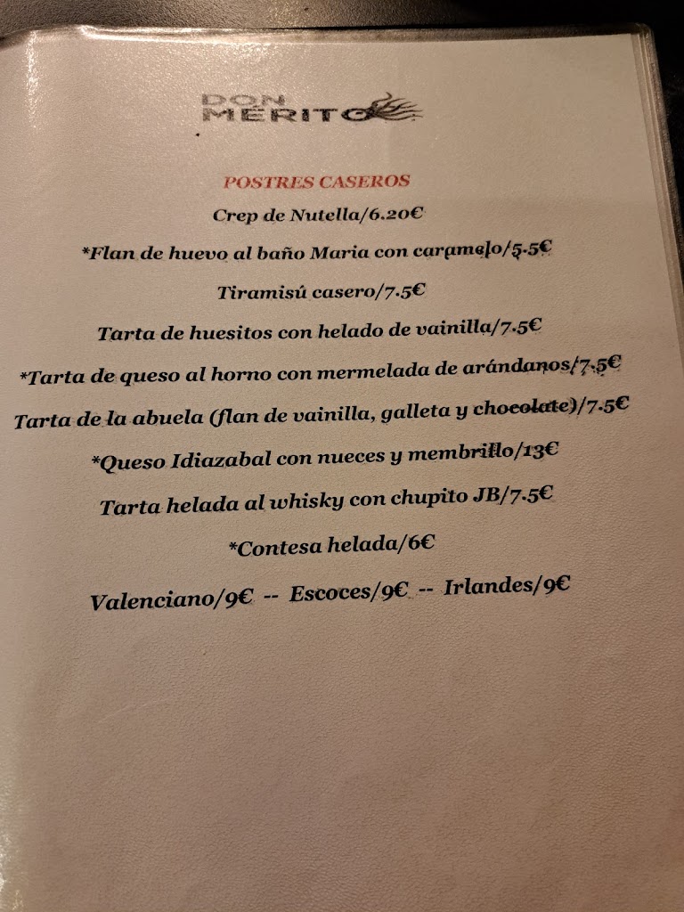 Restaurante Don Merito - YAMAGUCHI — Carta