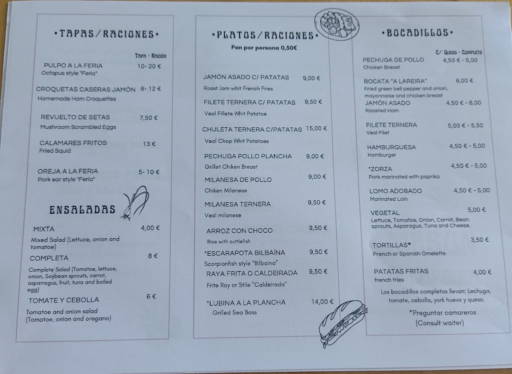 Meson A Lareira — Carta