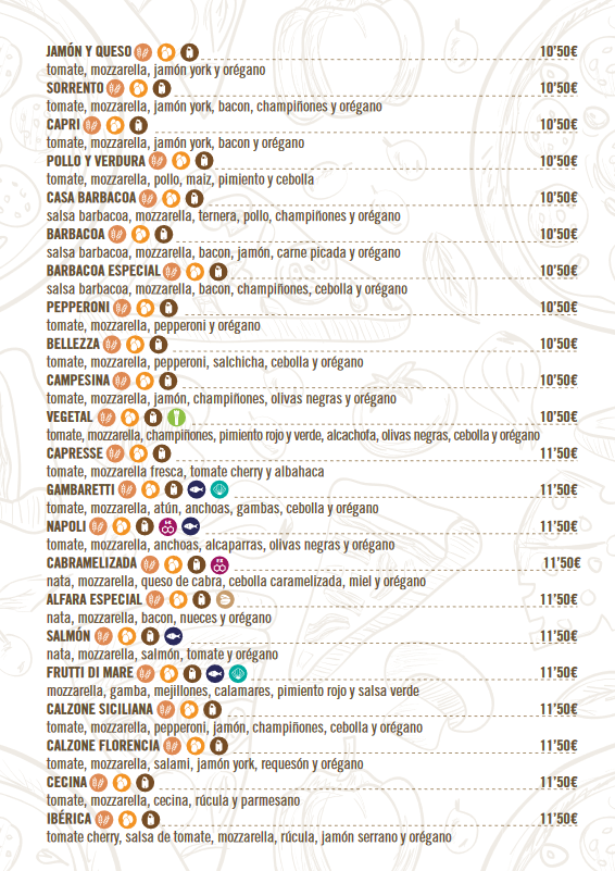 Restaurante pizzeria Florencia2 — Carta