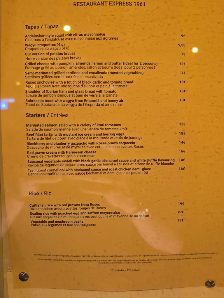 Restaurante Express 1961 — Carta