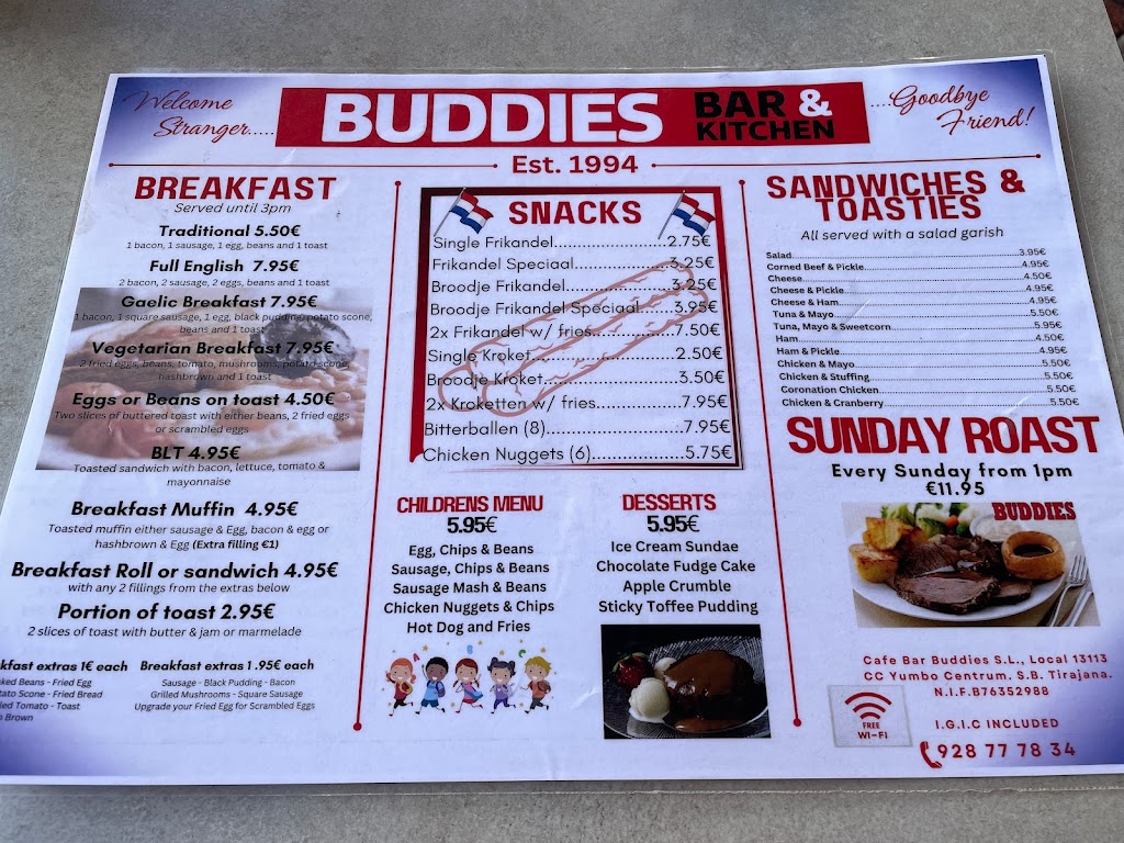Buddies Bar — Carta