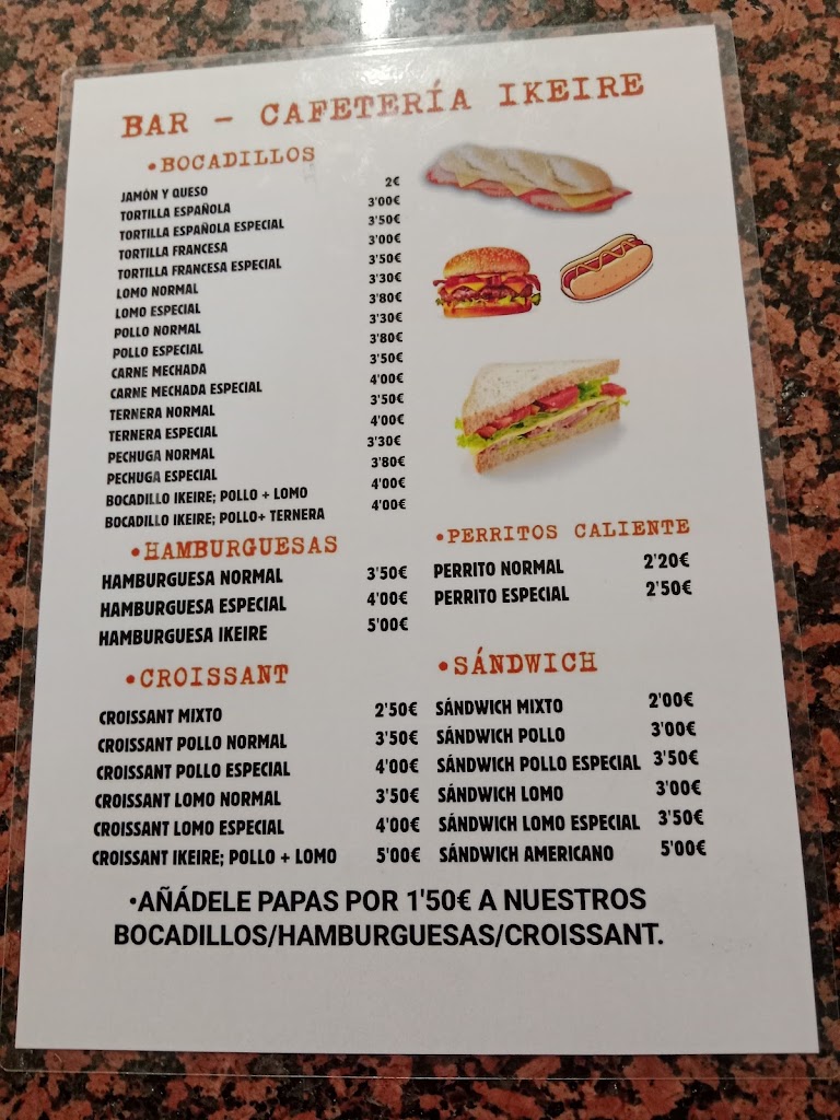 Bar cafeteria ikeire — Carta