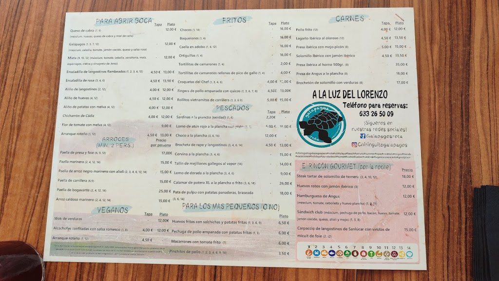 Chiringuito Galapagos — Carta