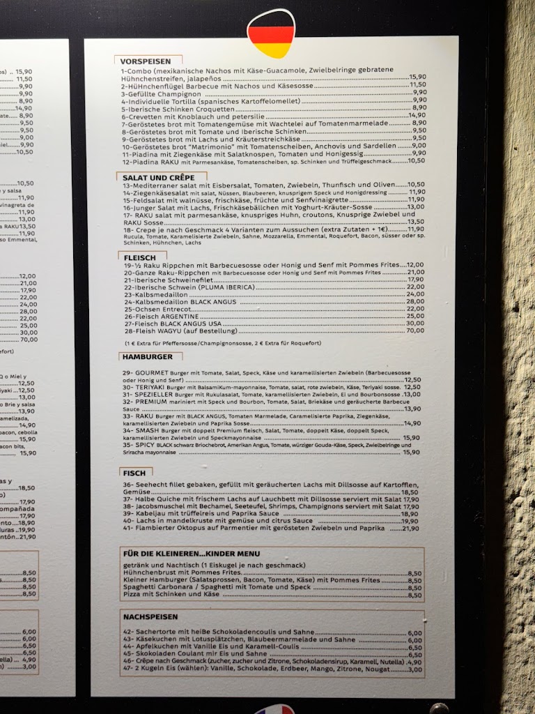 Restaurante Raku — Carta