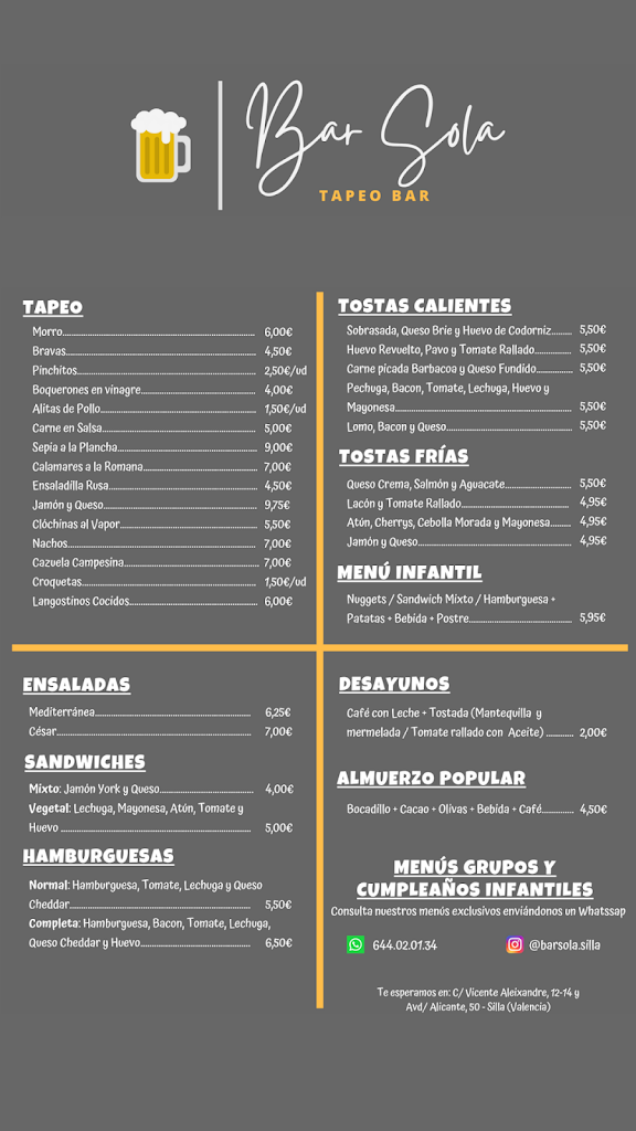 Bar Sola — Carta