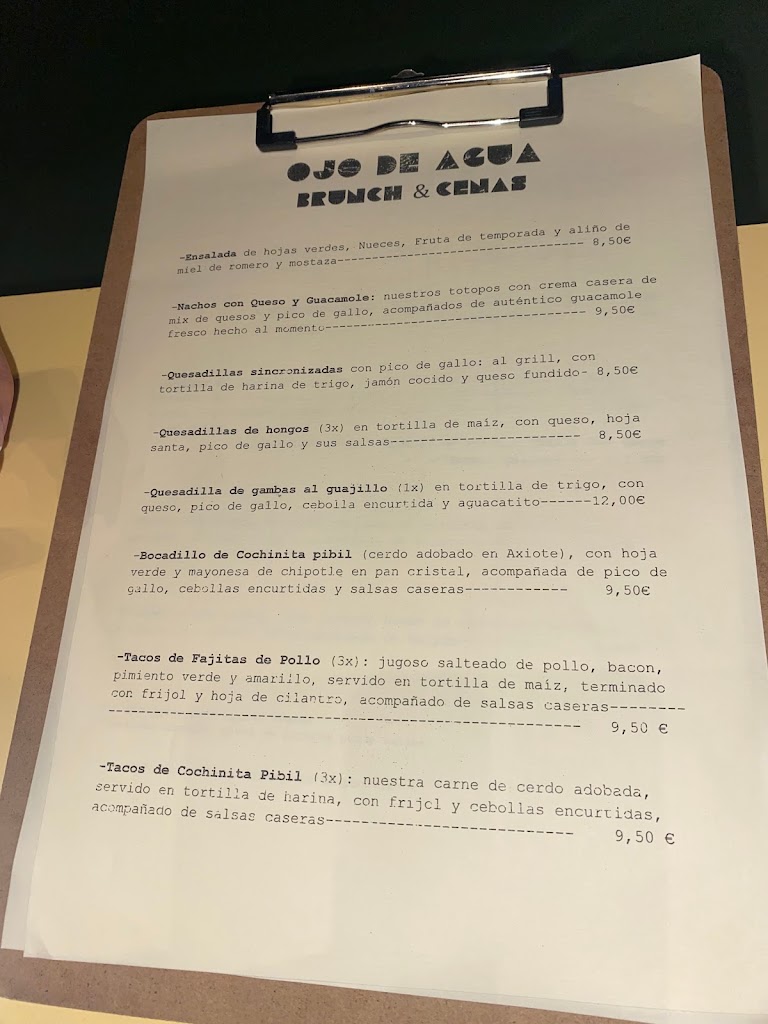 Ojo de Agua Comida Callejera Mexicana — Carta