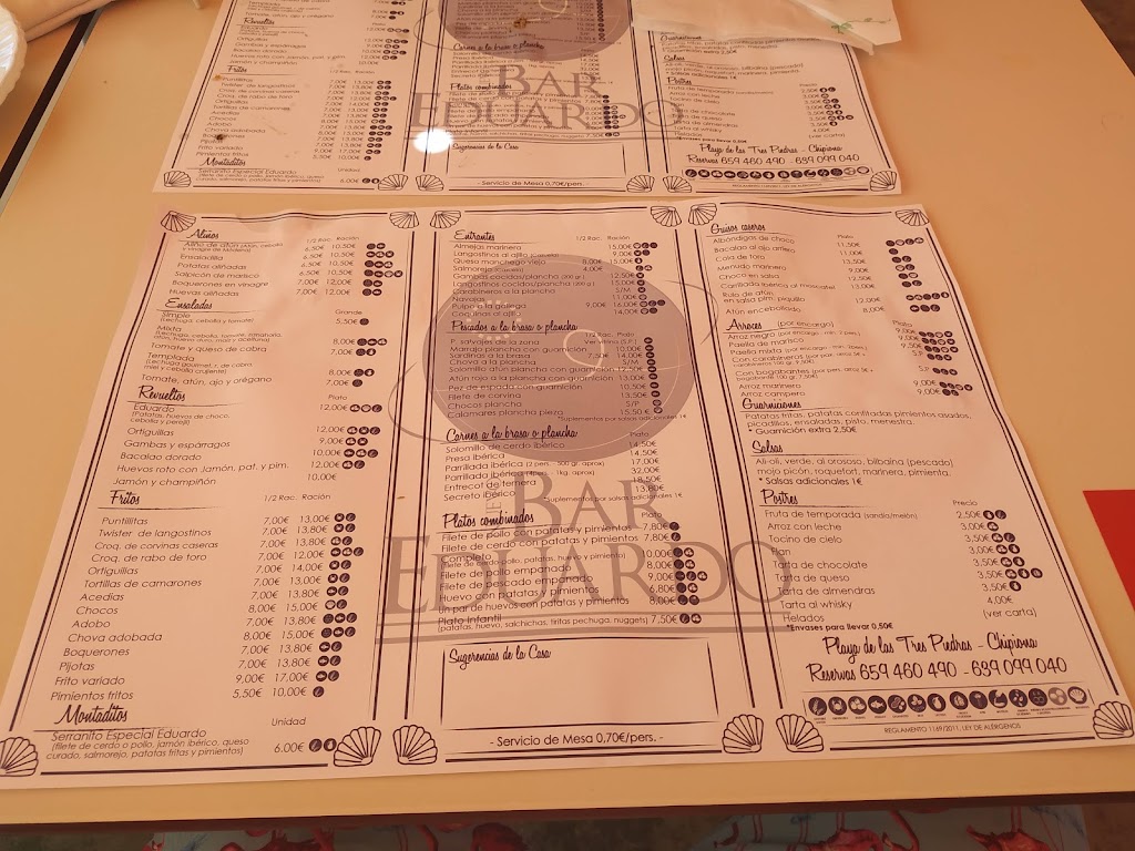 Nuevo Bar Eduardo — Carta