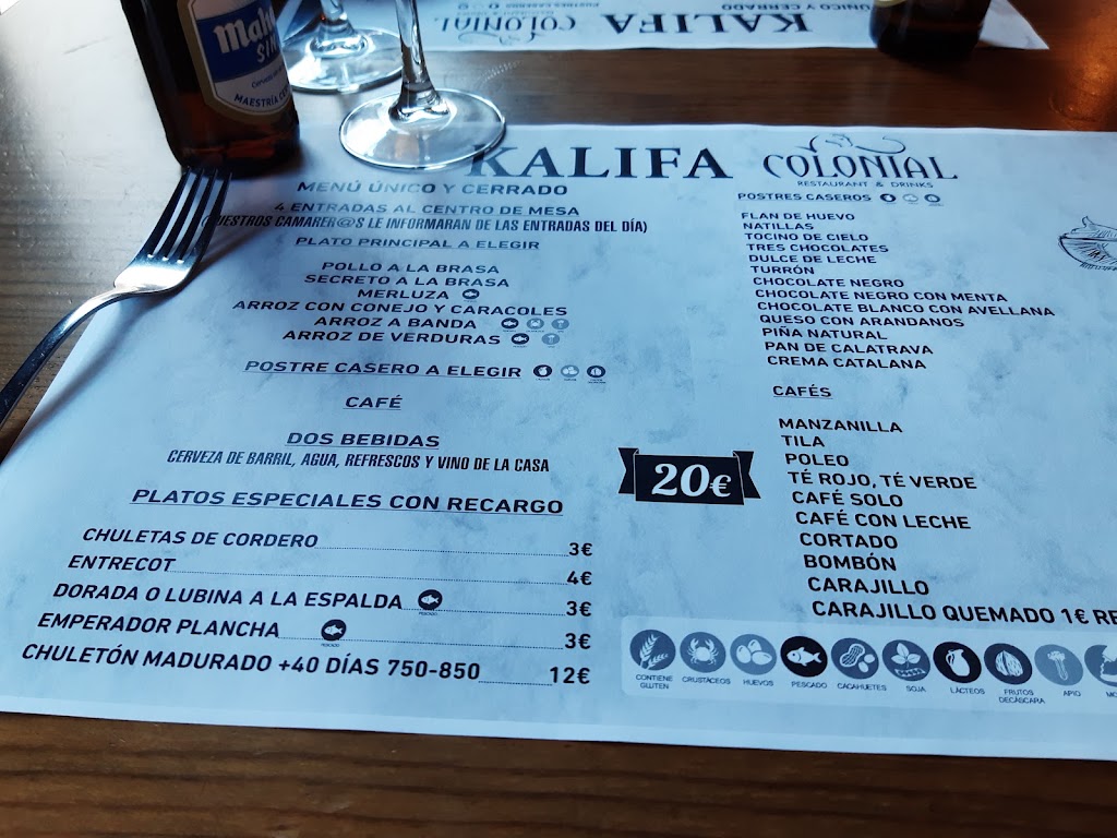 Restaurante Kalifa Colonial — Carta