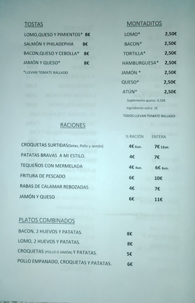 Bar Alameda Ubeda — Carta