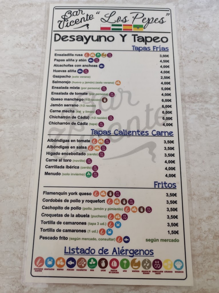 Bar Vicente Los Pepes — Carta