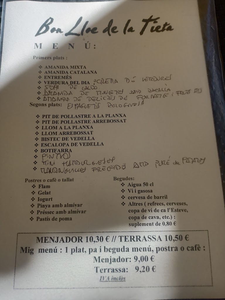 Bon Lloc de la Tieta — Carta