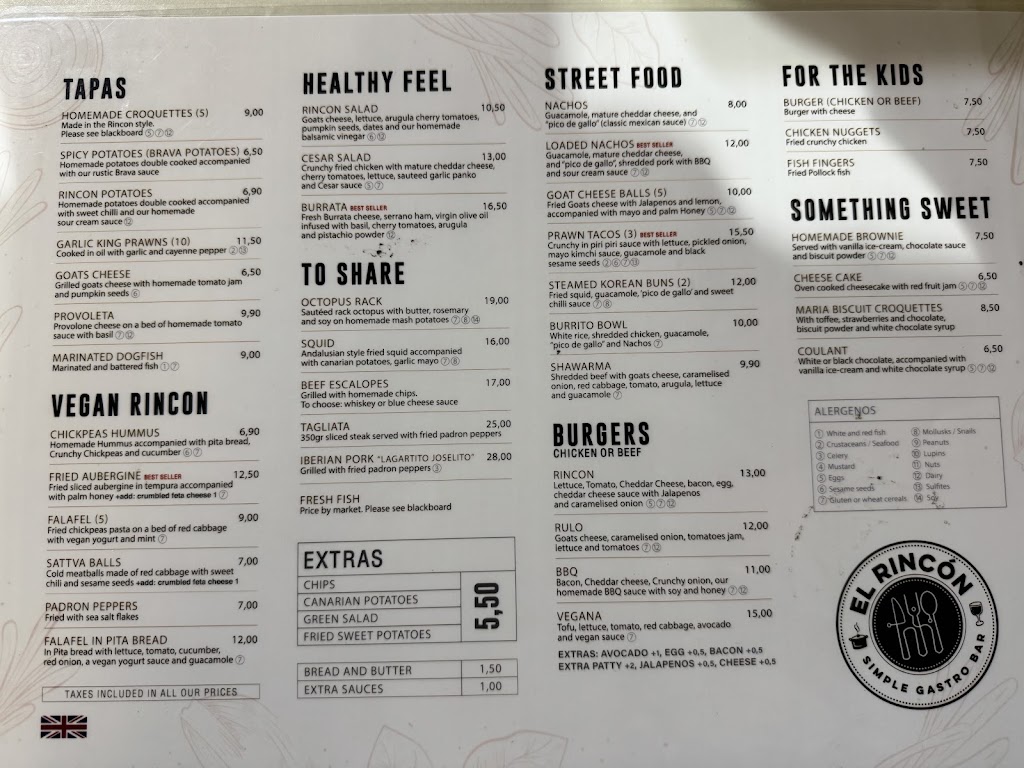 El rincon simple gastro bar — Carta