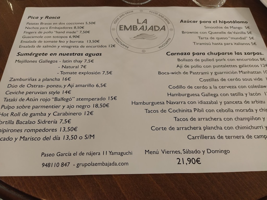 La Embajada - Club de musica — Carta