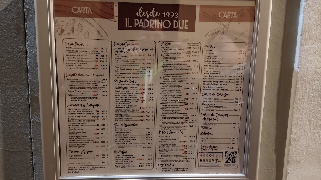 Restaurante Il Padrino Due — Carta