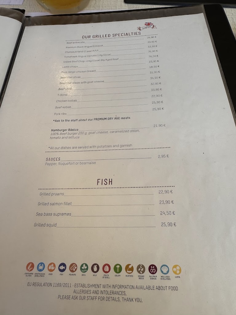 basico steak house — Carta