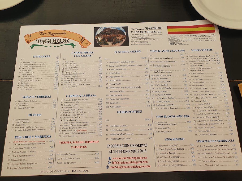 Bar-Restaurante Tagoror — Carta