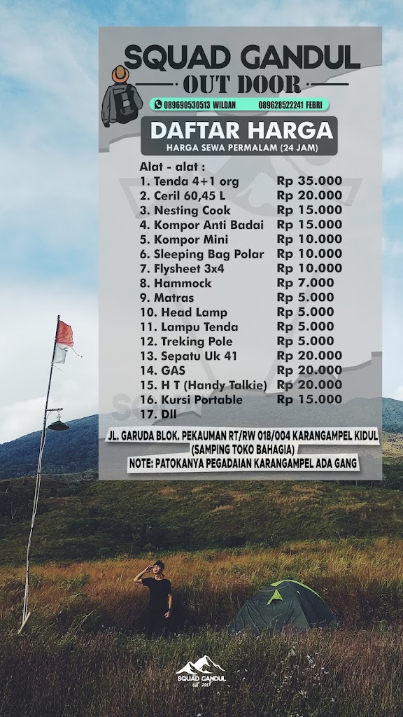 SQUAD GANDUL OUTDOOR sewa alat camping dan pendakian