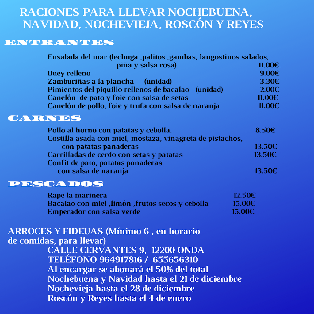 Bar -Restaurante Donde Maria Jose — Carta