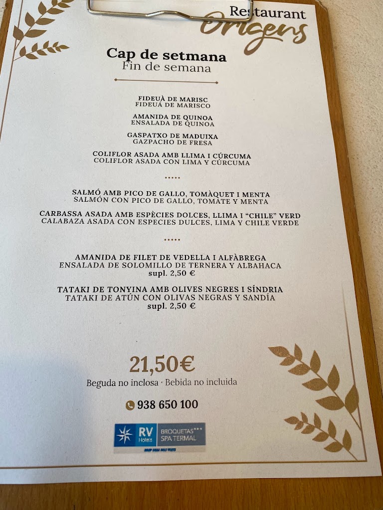 Restaurant Origens — Carta