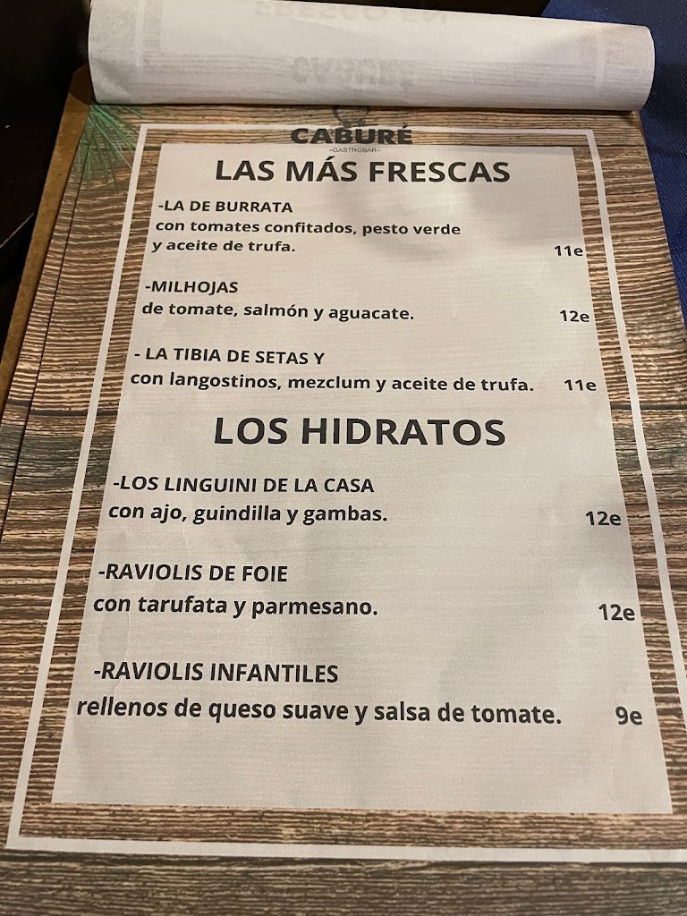 Cabure Gastrobar — Carta