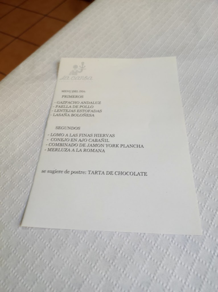 Restaurante La Canoa — Carta