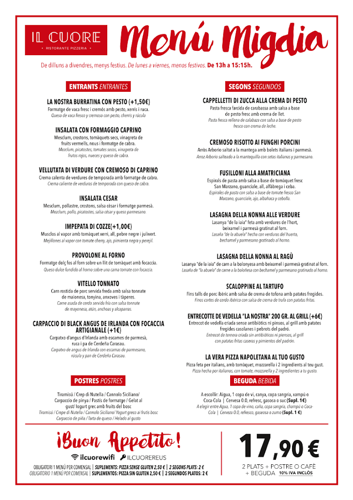Il Cuore Ristorante Pizzeria — Carta
