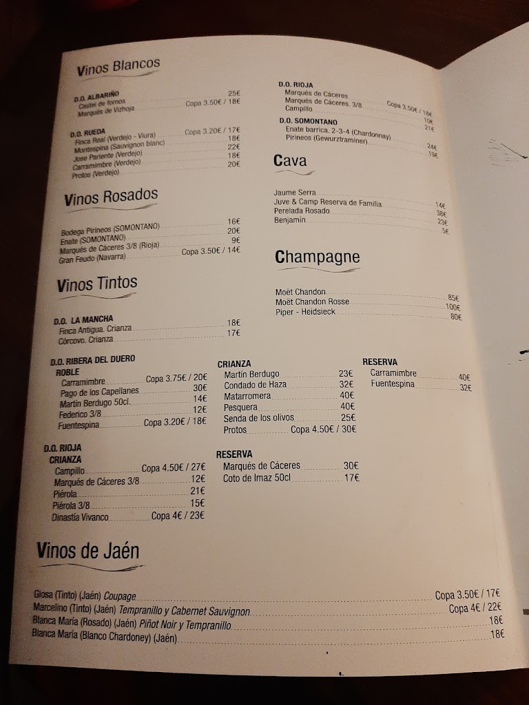 Bar Pacos — Carta