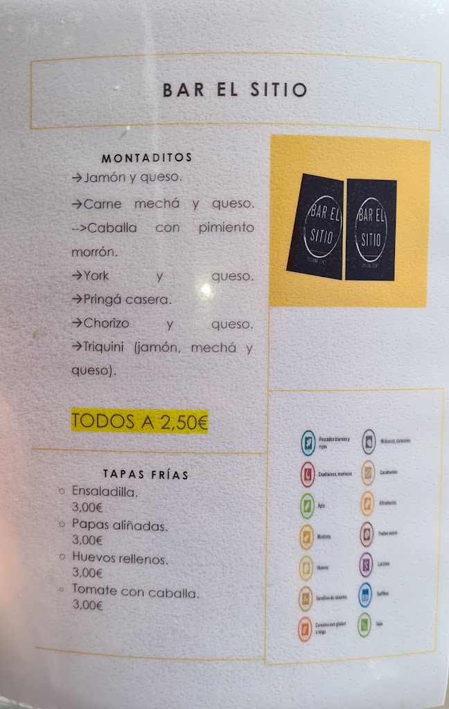 Bar El Sitio — Carta