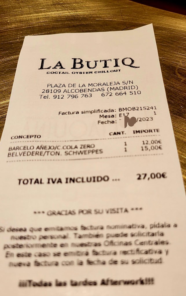 La Butiq — Carta