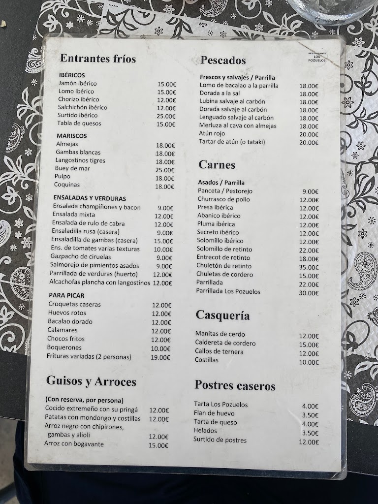 Restaurante LOS POZUELOS — Carta