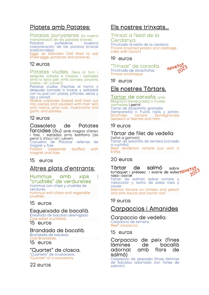 Mal Cuat restaurant — Carta