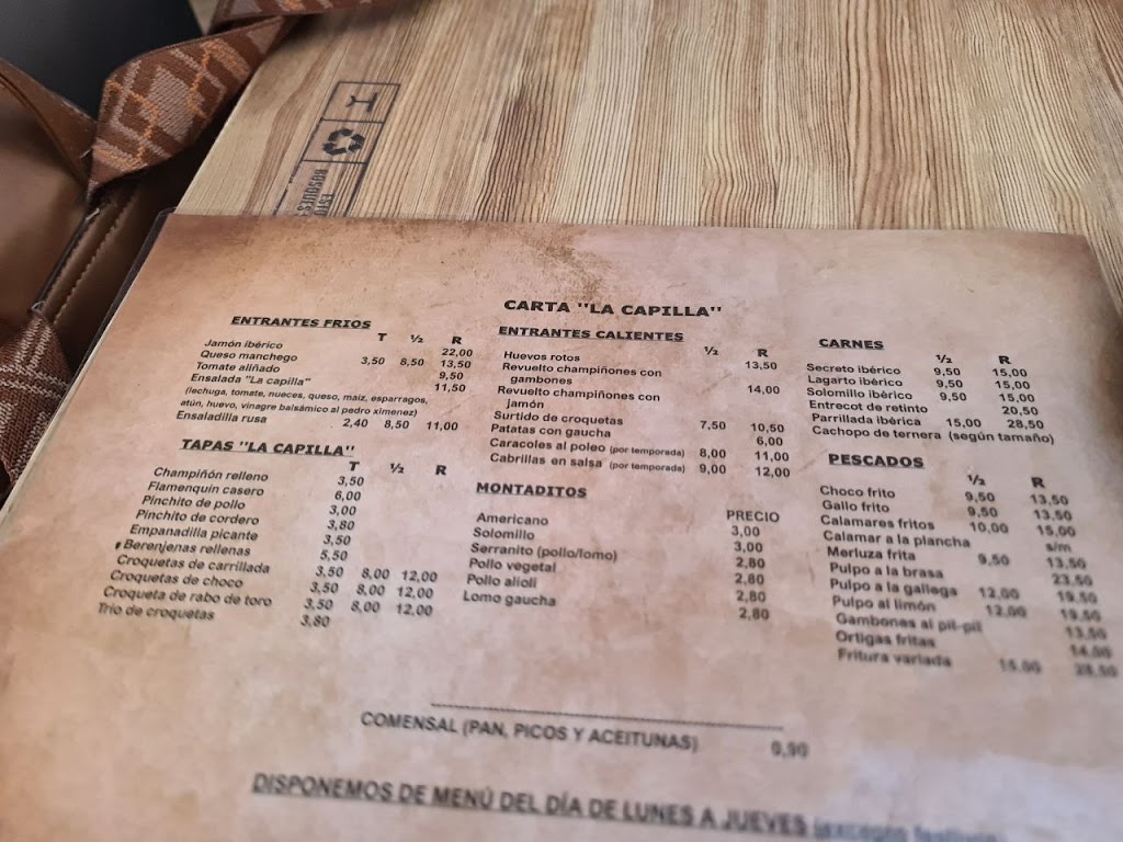 Restaurante Cafe Bar "La Capilla" — Carta