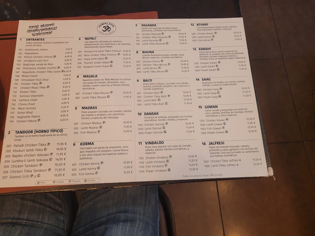 HIMALAYA CURRY AND TANDOORI RESTAURANT BILBAO — Carta