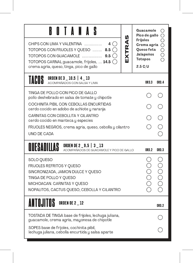 Carnal | Restaurante mexicano Vilanova — Carta